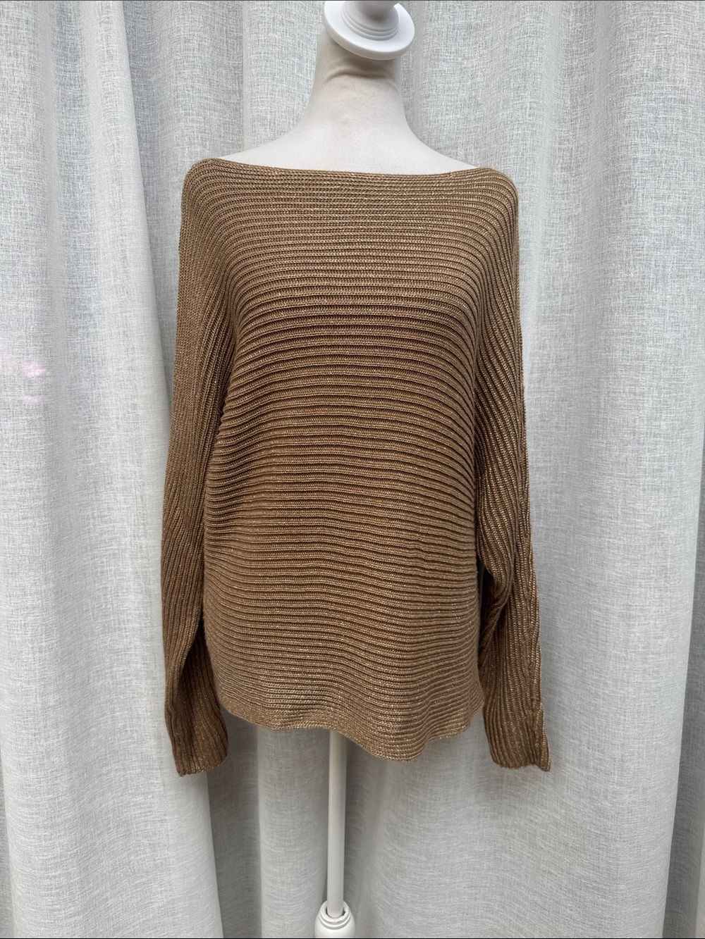 Lauren Ralph Lauren  gold metallic ribbed boatneck sweater dolman sleeves